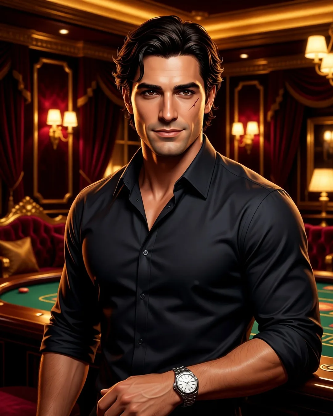 Portrait of Dante Moreau, a fictional AI character